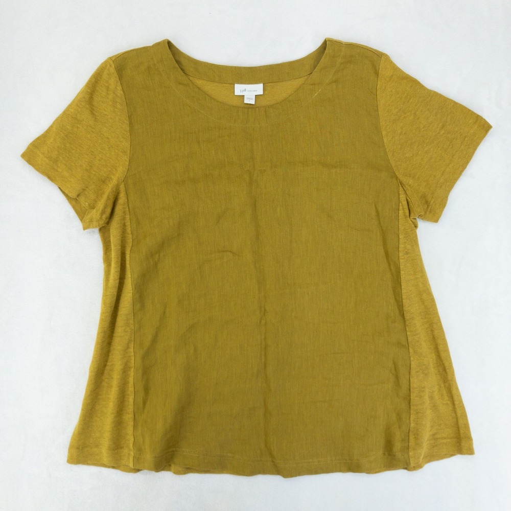 J.‎ Jill 100% Linen Top Womens Large Yellow Gold Short Sleeve Relaxed Fit Beach